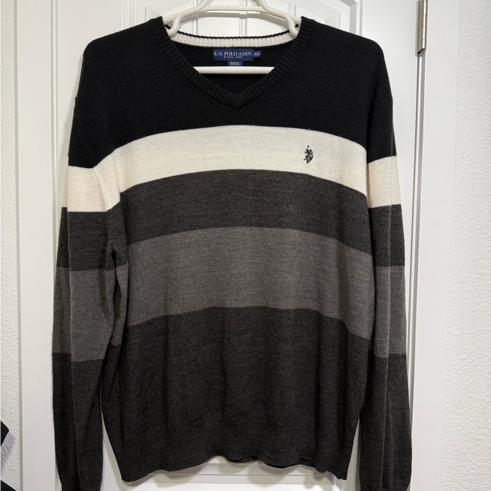 U.S. Polo Assn. Men's Black, Gray, and White V-Neck Sweater